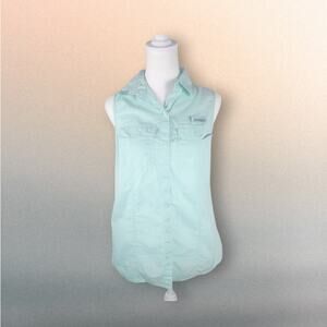 Columbia Sportswear PFG Teal Green Button-Up Tank-Top Fish Shirt Women's Small